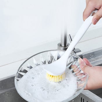 Eyliden Pan Pot Dish Pot Brush Scrub Scrub Kitchen with Scraper Tip Άνετη λαβή άοσμες τρίχες για καθαρά καλούπια στο τηγάνι