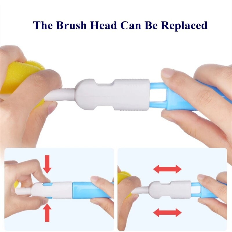 Βούρτσα μπιμπερό περιστροφής 360 μοιρών Baby nipple Milk Bottle πιπίλα μωρού Κύπελλο θηλής καθαρισμού σφουγγαράκια Σετ χειρός μαλακό κεφάλι