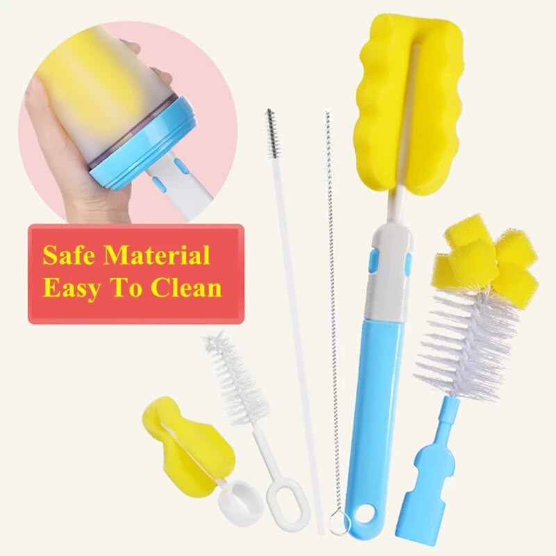 Βούρτσα μπιμπερό περιστροφής 360 μοιρών Baby nipple Milk Bottle πιπίλα μωρού Κύπελλο θηλής καθαρισμού σφουγγαράκια Σετ χειρός μαλακό κεφάλι