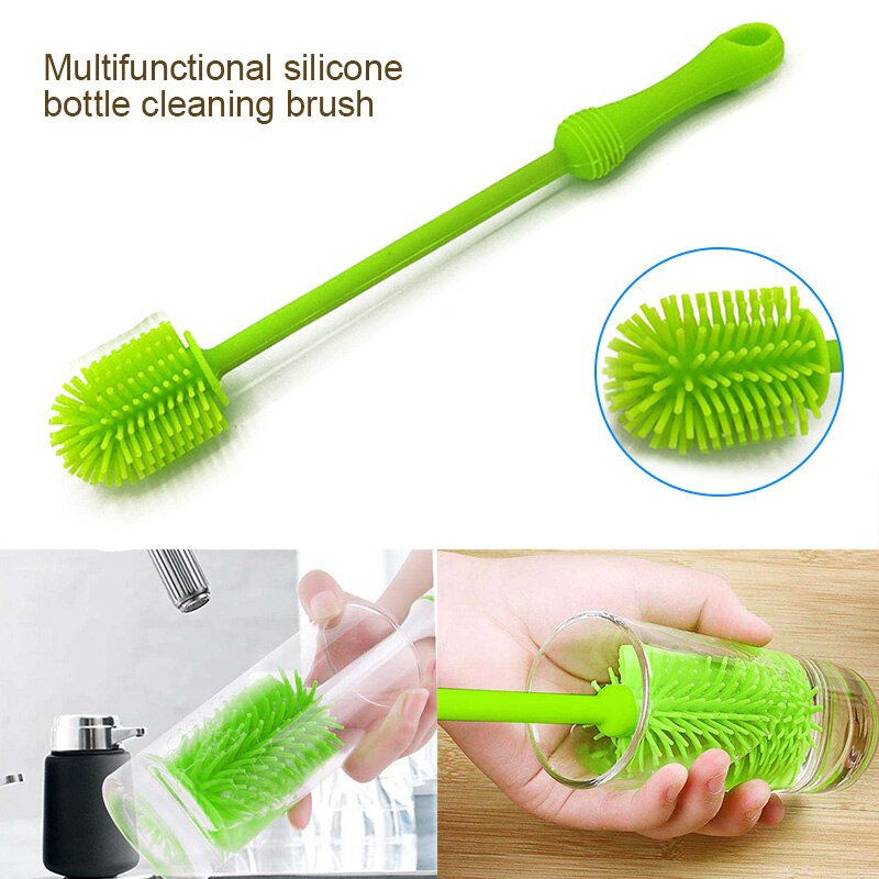 Φορητή βούρτσα για μπουκάλια σιλικόνης Πολυλειτουργική βούρτσα καθαρισμού κουζίνας με μακριά λαβή Ελαφρύ, βολικό πράσινο πινέλο