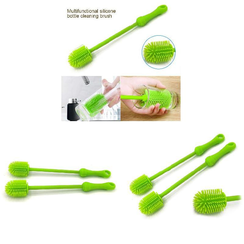 Φορητή βούρτσα για μπουκάλια σιλικόνης Πολυλειτουργική βούρτσα καθαρισμού κουζίνας με μακριά λαβή Ελαφρύ, βολικό πράσινο πινέλο