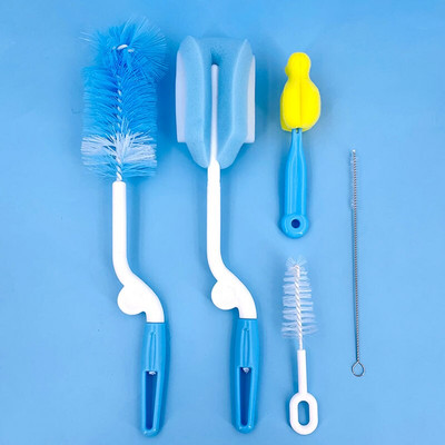 5tk/partii pudelihari 360 kraadi pöörlev beebilutt, nibude puhastusharjade komplekt käeshoitav pehme peaga toidukvaliteediga kastmine