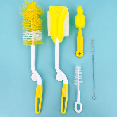 5tk/partii pudelihari 360 kraadi pöörlev beebilutt, nibude puhastusharjade komplekt käeshoitav pehme peaga toidukvaliteediga kastmine