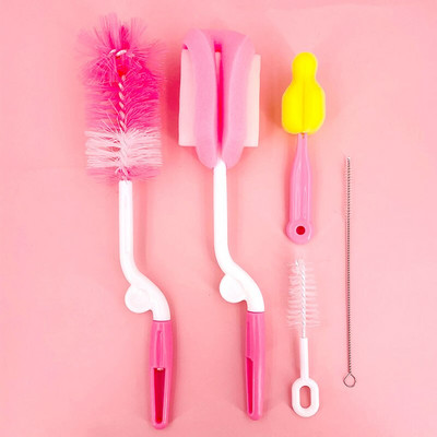 5tk/partii pudelihari 360 kraadi pöörlev beebilutt, nibude puhastusharjade komplekt käeshoitav pehme peaga toidukvaliteediga kastmine