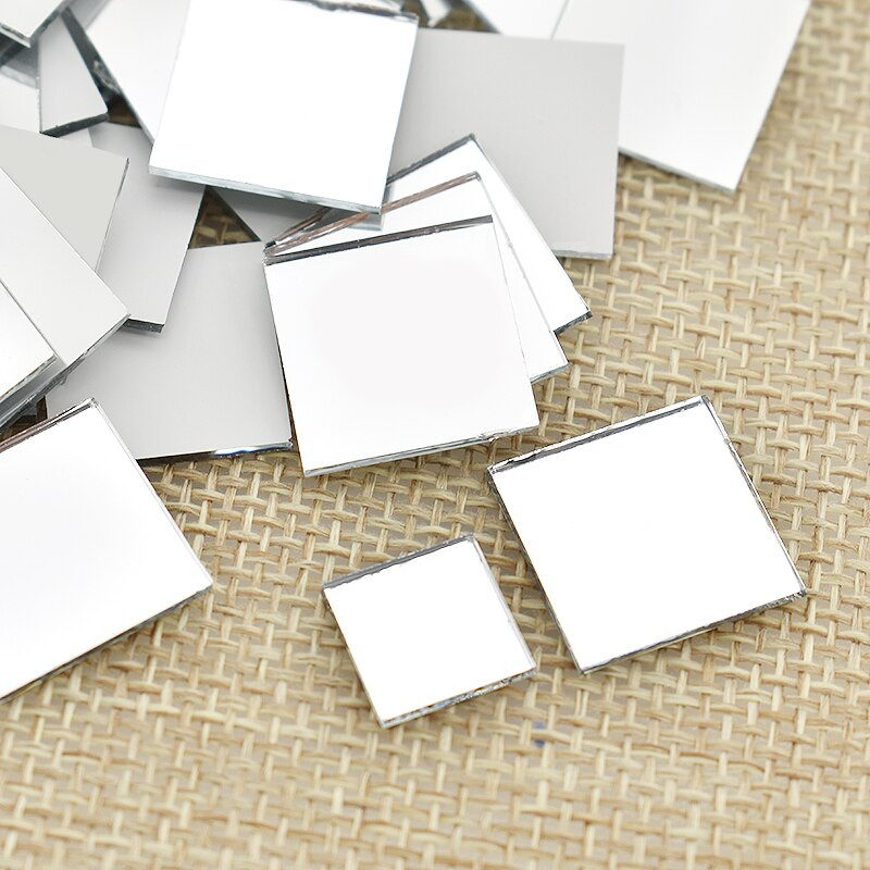 100 vnt stiklo veidrodžio mozaika, mažos kvadratinės plytelės, masinės „pasidaryk pats“ amatų reikmenys, dekoravimo meno kūriniai, rankų darbo medžiagos