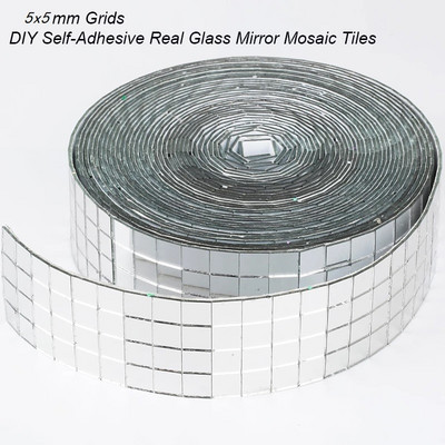 5x5 мм решетка 30 см самозалепващи квадратни стъклени мозаечни плочки Златни решетки огледала Мозаечни листове за Направи си сам ръчно изработени занаяти Стикер за стена
