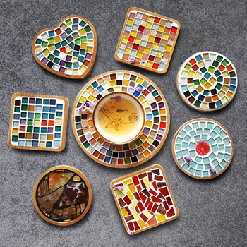 DIY Μωσαϊκό σουβέρ BottomBamboo Pad Χειροποίητο Heart Square Coaster Cup Mat Craft Mosaic Tool Hobby Arts