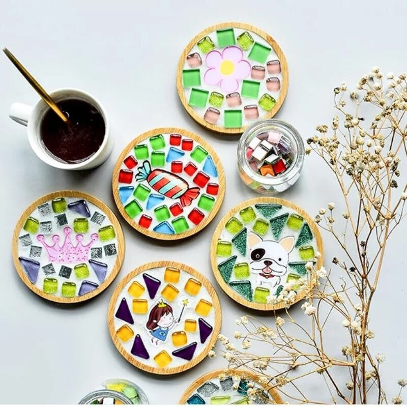 DIY Μωσαϊκό σουβέρ BottomBamboo Pad Χειροποίητο Heart Square Coaster Cup Mat Craft Mosaic Tool Hobby Arts
