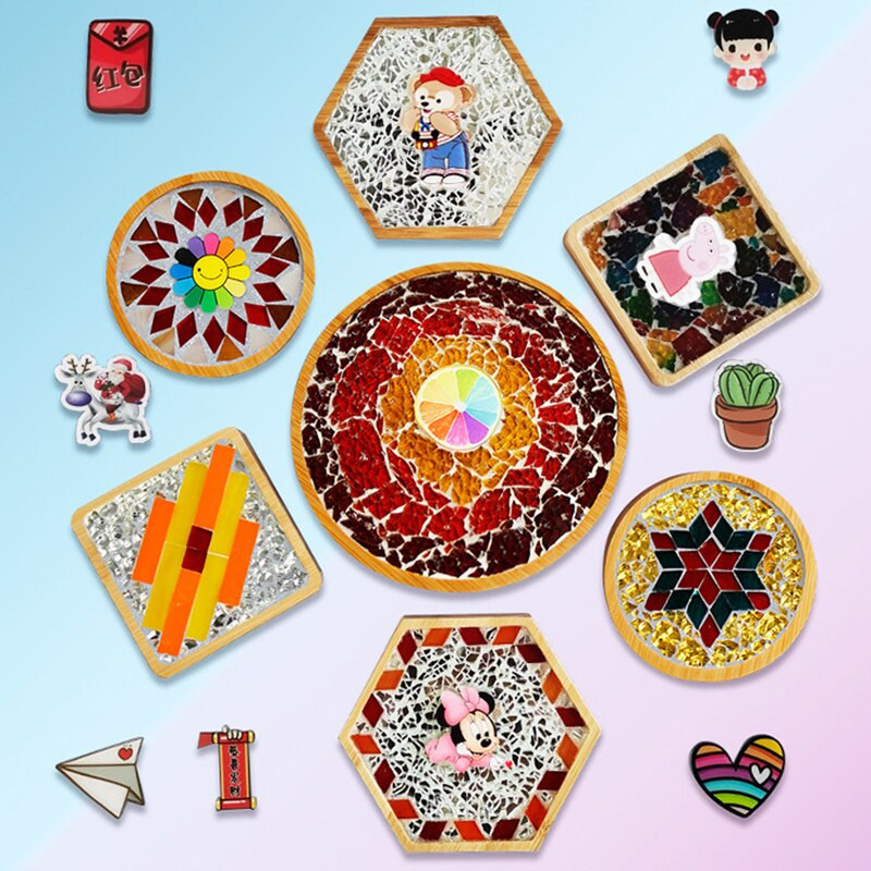 DIY Μωσαϊκό σουβέρ BottomBamboo Pad Χειροποίητο Heart Square Coaster Cup Mat Craft Mosaic Tool Hobby Arts