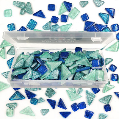100g разнообразни цветни блестящи стъклени мозаечни плочки за Направи си сам занаятчийски консумативи синьо зелено на едро bulkhobby
