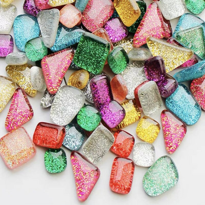 Placi de mozaic de sticlă cu sclipici de culori asortate de 100 g pentru bricolaj Artizanat, albastru, verde, bulkhobby