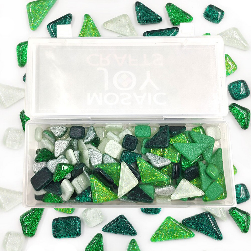 Placi de mozaic de sticlă cu sclipici de culori asortate de 100 g pentru bricolaj Artizanat, albastru, verde, bulkhobby