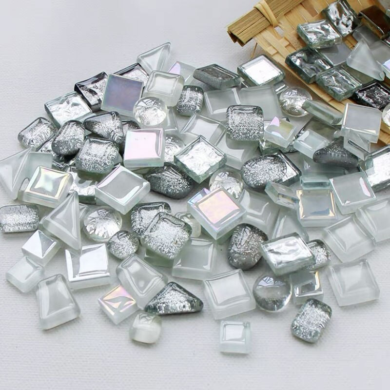 Placi de mozaic de sticlă cu sclipici de culori asortate de 100 g pentru bricolaj Artizanat, albastru, verde, bulkhobby