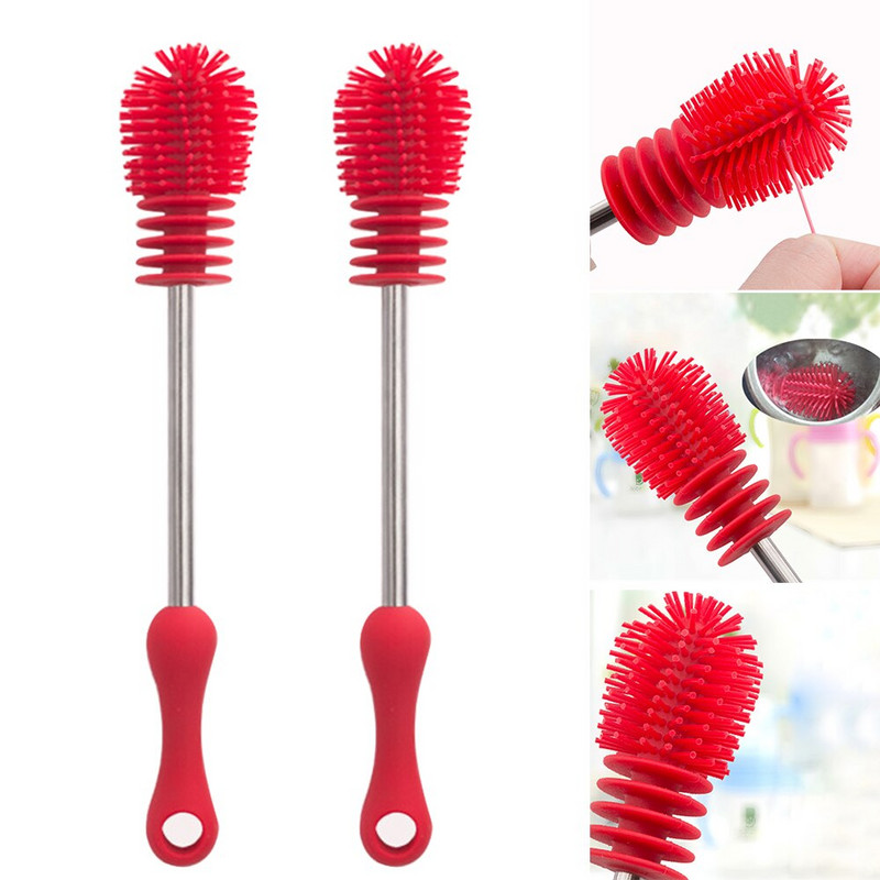 Küürimispuhastaja tassihari silikoonist söötepudelihari pika varrega Multifunktsionaalne pöörleva käepidemega pehme käsn
