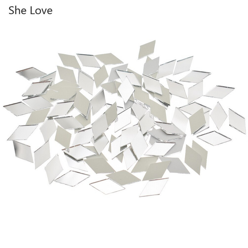 Chzimade 100Pcs/lot 10x20mm Diamond Shape Glass Mirror Mosaic Tiles For Home Decorating Crafts Diy Αξεσουάρ τοίχου μπάνιου