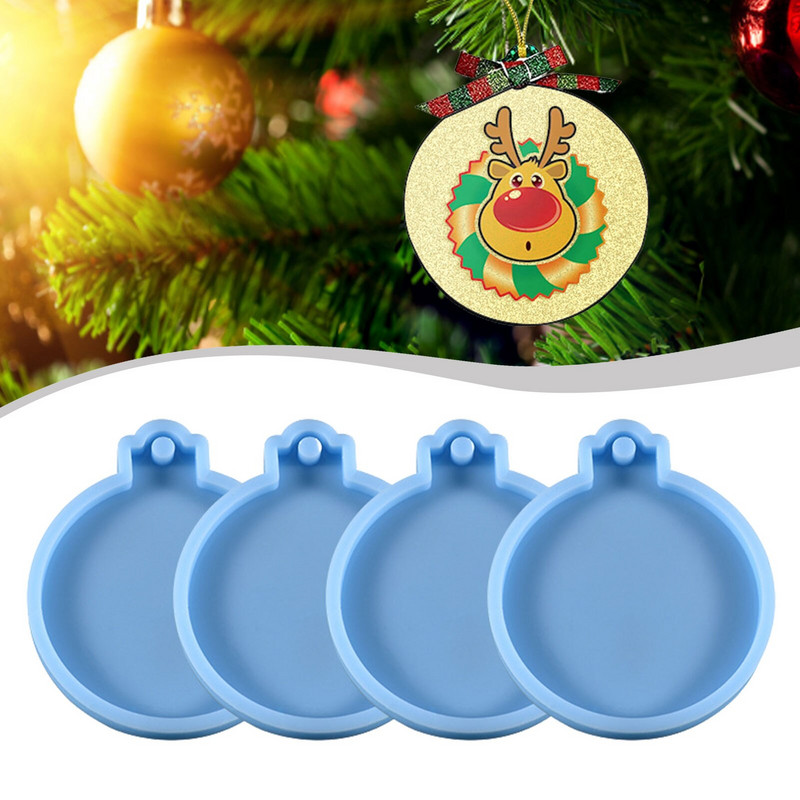 4 bucăți pandantive de Crăciun Matrite din rășină Forme rotunde de turnare din silicon Matrite pentru bricolaj Artizanat Mucegai din silicon pentru bricolaj brelocuri lumina