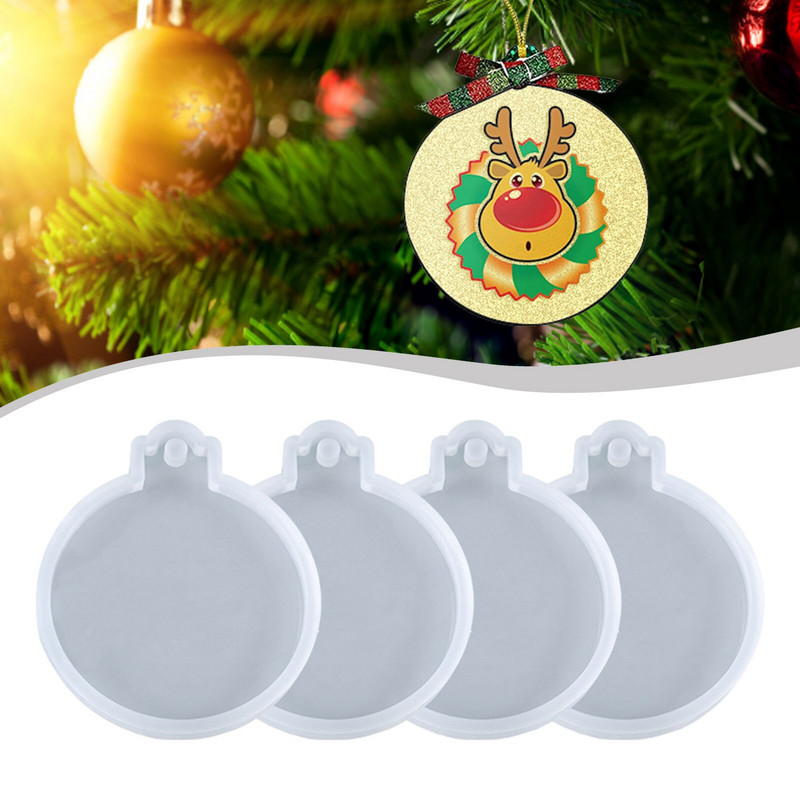 4 bucăți pandantive de Crăciun Matrite din rășină Forme rotunde de turnare din silicon Matrite pentru bricolaj Artizanat Mucegai din silicon pentru bricolaj brelocuri lumina