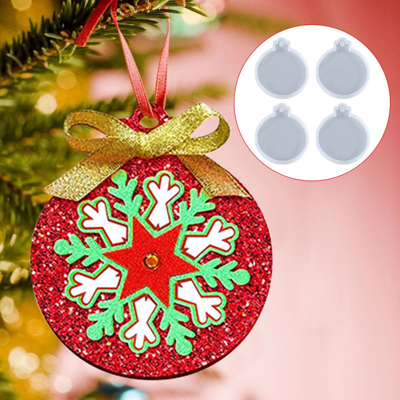 4 bucăți pandantive de Crăciun Matrite din rășină Forme rotunde de turnare din silicon Matrite pentru bricolaj Artizanat Mucegai din silicon pentru bricolaj brelocuri lumina