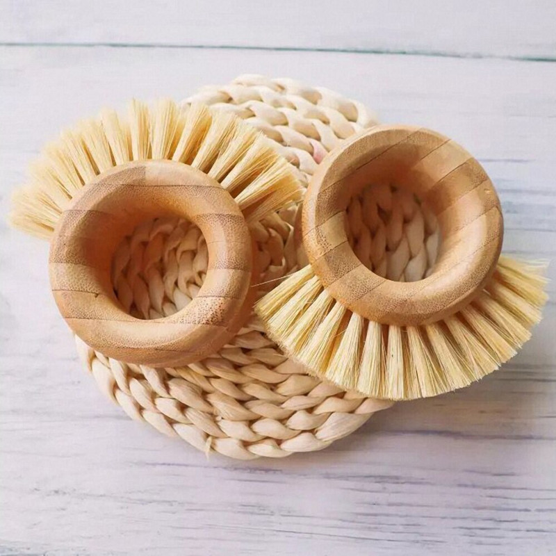 Βούρτσα καθαρισμού κουζίνας Σιζάλ μπαμπού σε σχήμα δακτυλίου λαβή για πιάτα Μπολ Κατσαρόλα Βούρτσα φρούτων λαχανικών Βούρτσα καθαρισμού Εργαλεία κουζίνας