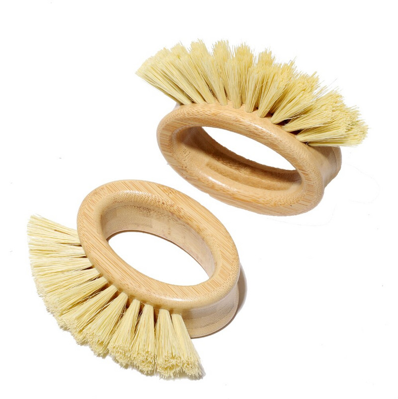 Βούρτσα καθαρισμού κουζίνας Σιζάλ μπαμπού σε σχήμα δακτυλίου λαβή για πιάτα Μπολ Κατσαρόλα Βούρτσα φρούτων λαχανικών Βούρτσα καθαρισμού Εργαλεία κουζίνας