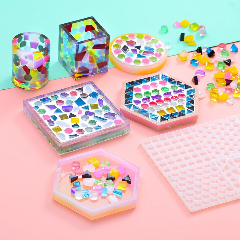 Forme din silicon cu model de particule de mozaic pentru rășină epoxidică, sub formă de subțire, sub-masaike, artizanat cu particule U9i6