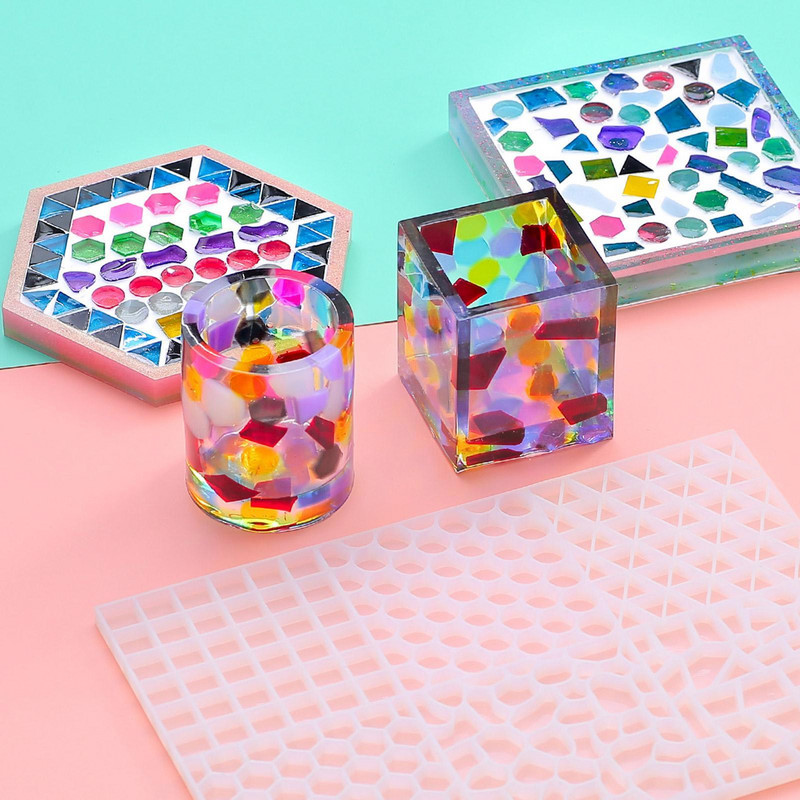 Forme din silicon cu model de particule de mozaic pentru rășină epoxidică, sub formă de subțire, sub-masaike, artizanat cu particule U9i6