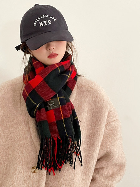 Γυναικείο καρό κασκόλ με κρόσσια - μήκος 196 cm