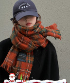 Eșarfă de damă în carouri în verde și portocaliu