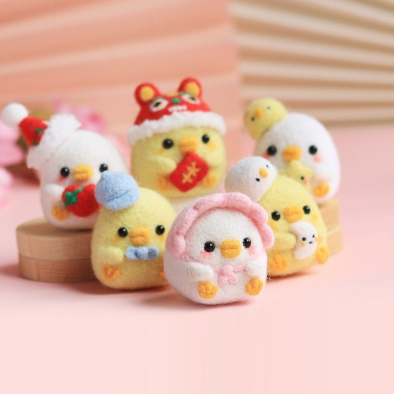 Desene animate din pâslă de lână de rață Seturi cu punct de cruce de bricolaj Animal amuzant Poke Poke Needle Needlework Papusa Cadou de Craciun Decorat pentru casa