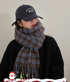 Eșarfă cu franjuri în carouri pentru femei