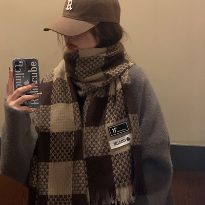 Eșarfă cu logo vintage în carouri pentru femei