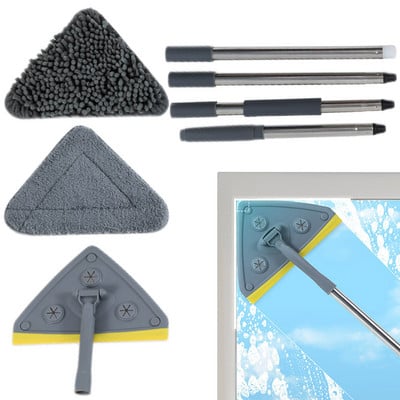 1 Set Triangle Mop Wall Cleaner with Long Handle 360 Degree Rotatable Adjustable Soft Microfiber Dust Clean Tool