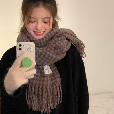 Νέο μοτίβο καρό κασκόλ  με κρόσσια για γυναίκες