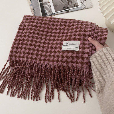 Νέο μοτίβο καρό κασκόλ  με κρόσσια για γυναίκες