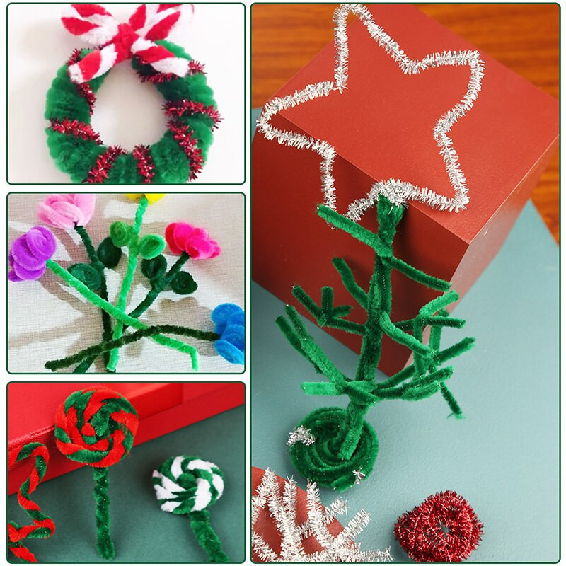 Fenrry 100 vnt 30 cm šenilinių stiebų vamzdžių valikliai pliušiniai blizgučiai vaikams mokomieji žaislai rankų darbo meno medžiagos, skirtos amatų reikmenims