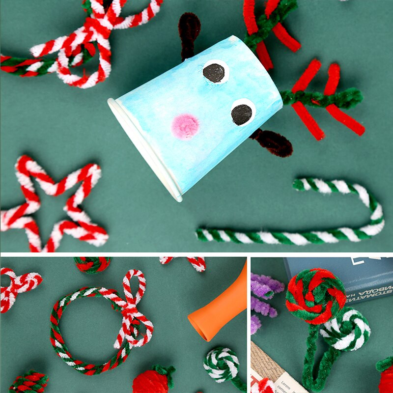 Fenrry 100 vnt 30 cm šenilinių stiebų vamzdžių valikliai pliušiniai blizgučiai vaikams mokomieji žaislai rankų darbo meno medžiagos, skirtos amatų reikmenims