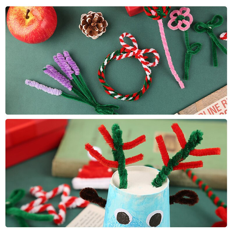 Fenrry 100 vnt 30 cm šenilinių stiebų vamzdžių valikliai pliušiniai blizgučiai vaikams mokomieji žaislai rankų darbo meno medžiagos, skirtos amatų reikmenims