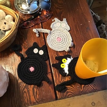 Σουβέρ Cat Butt Funny Drink Mat Handmade Crochet Cup σουβέρ που απομακρύνει τους λεκέδες Απορροφητικό σουβέρ μπαρ