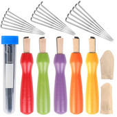 Fenrry Πολύχρωμη Ξύλινη Λαβή Felting Needle Tool Kit With 3 Sizes 18pcs Felting Needles 2pcs Random Color Finger Protector DIY