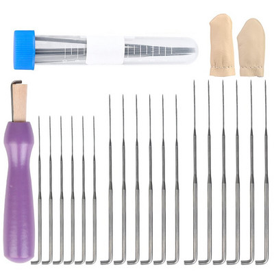 Fenrry Πολύχρωμη Ξύλινη Λαβή Felting Needle Tool Kit With 3 Sizes 18pcs Felting Needles 2pcs Random Color Finger Protector DIY