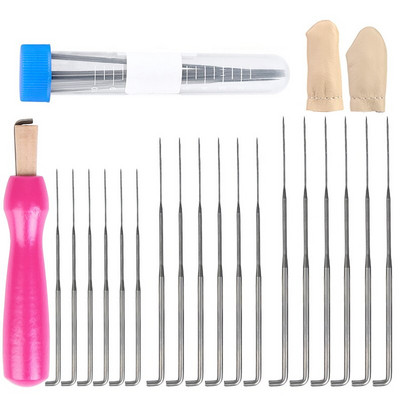 Fenrry Πολύχρωμη Ξύλινη Λαβή Felting Needle Tool Kit With 3 Sizes 18pcs Felting Needles 2pcs Random Color Finger Protector DIY