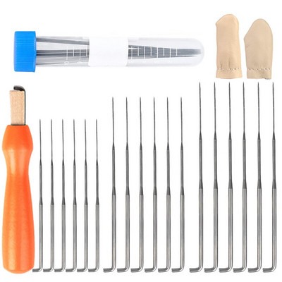 Fenrry Πολύχρωμη Ξύλινη Λαβή Felting Needle Tool Kit With 3 Sizes 18pcs Felting Needles 2pcs Random Color Finger Protector DIY