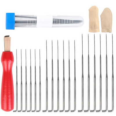 Fenrry Πολύχρωμη Ξύλινη Λαβή Felting Needle Tool Kit With 3 Sizes 18pcs Felting Needles 2pcs Random Color Finger Protector DIY