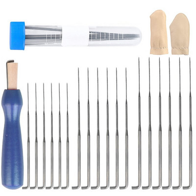 Fenrry Πολύχρωμη Ξύλινη Λαβή Felting Needle Tool Kit With 3 Sizes 18pcs Felting Needles 2pcs Random Color Finger Protector DIY