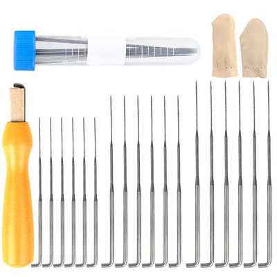 Fenrry Πολύχρωμη Ξύλινη Λαβή Felting Needle Tool Kit With 3 Sizes 18pcs Felting Needles 2pcs Random Color Finger Protector DIY