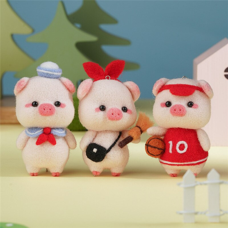 Familie de porci drăguț pentru împâslă din lână Material pentru pachete de jucărie lucrată manual Păpușă de porcușor din pâslă înțepată nefinisat Artizanat DIY Lucrări de ac pentru începători