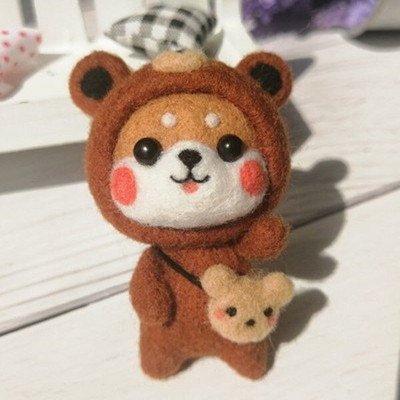 Shiba Inu Husky μαλλί τσόχα Ζώο Dog Feltting Dog Χειροποίητο DIY Poke Fun Ζευγάρι Υλικό Πακέτο Κιτ τσόχα Κρεμαστό κούκλα Δώρο