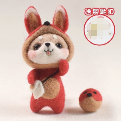 Shiba Inu Husky μαλλί τσόχα Ζώο Dog Feltting Dog Χειροποίητο DIY Poke Fun Ζευγάρι Υλικό Πακέτο Κιτ τσόχα Κρεμαστό κούκλα Δώρο