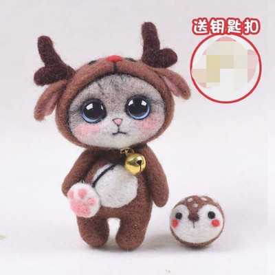 Shiba Inu Husky μαλλί τσόχα Ζώο Dog Feltting Dog Χειροποίητο DIY Poke Fun Ζευγάρι Υλικό Πακέτο Κιτ τσόχα Κρεμαστό κούκλα Δώρο