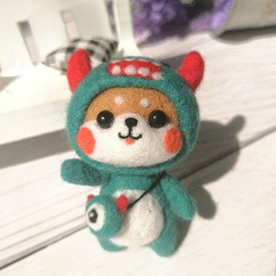 Shiba Inu Husky μαλλί τσόχα Ζώο Dog Feltting Dog Χειροποίητο DIY Poke Fun Ζευγάρι Υλικό Πακέτο Κιτ τσόχα Κρεμαστό κούκλα Δώρο